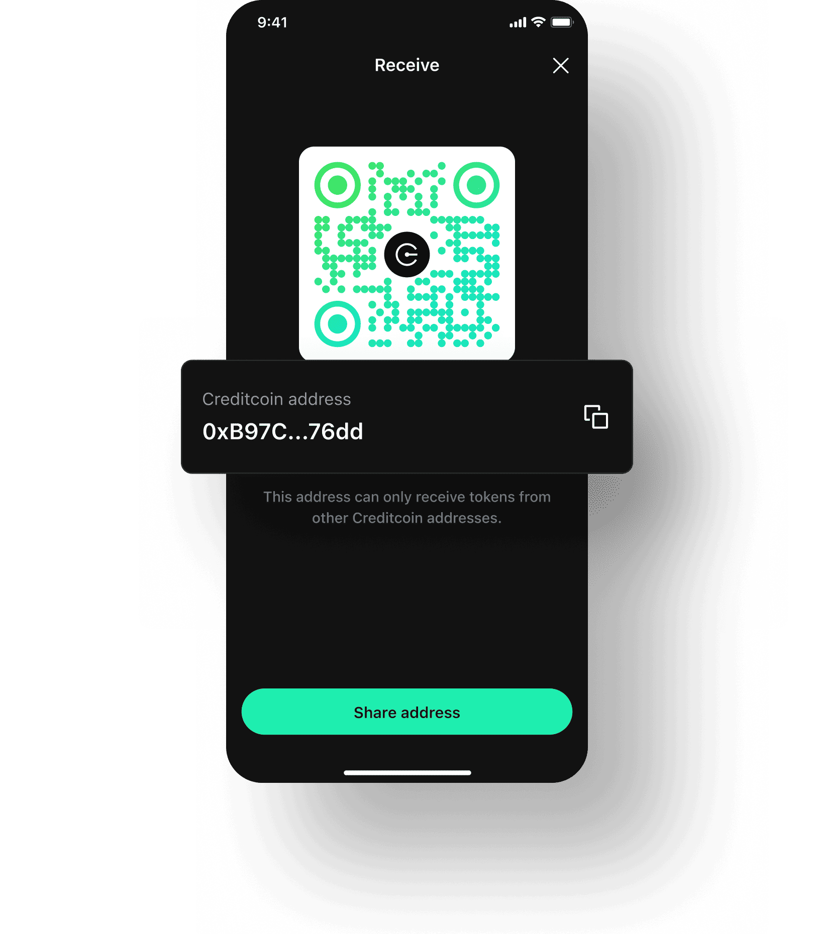 Send and receive crypto in Credit Wallet